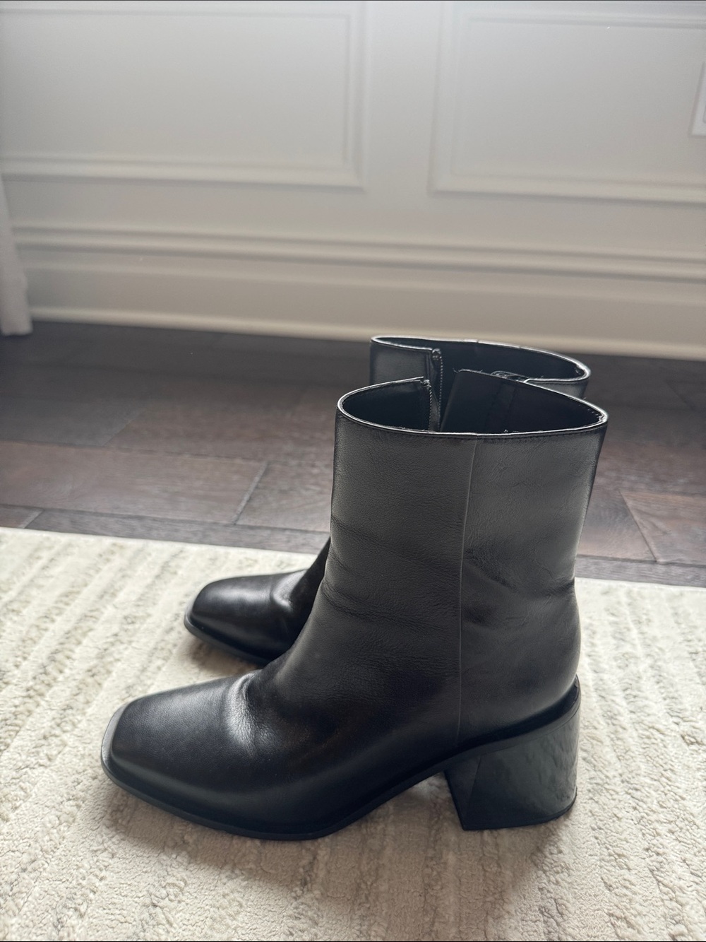 Sam Edelman Black Leather Mid-Heel Ankle Boots